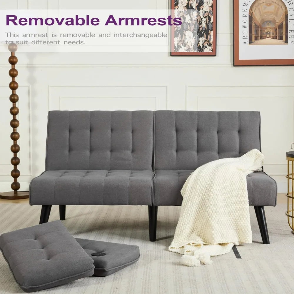 Convertible Futon Sofa Bed – Tufted Loveseat with USB & Adjustable Backrest - Serene Nest