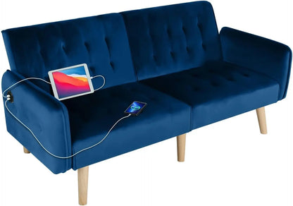 Convertible Futon Sofa Bed – Tufted Loveseat with USB & Adjustable Backrest - Serene Nest