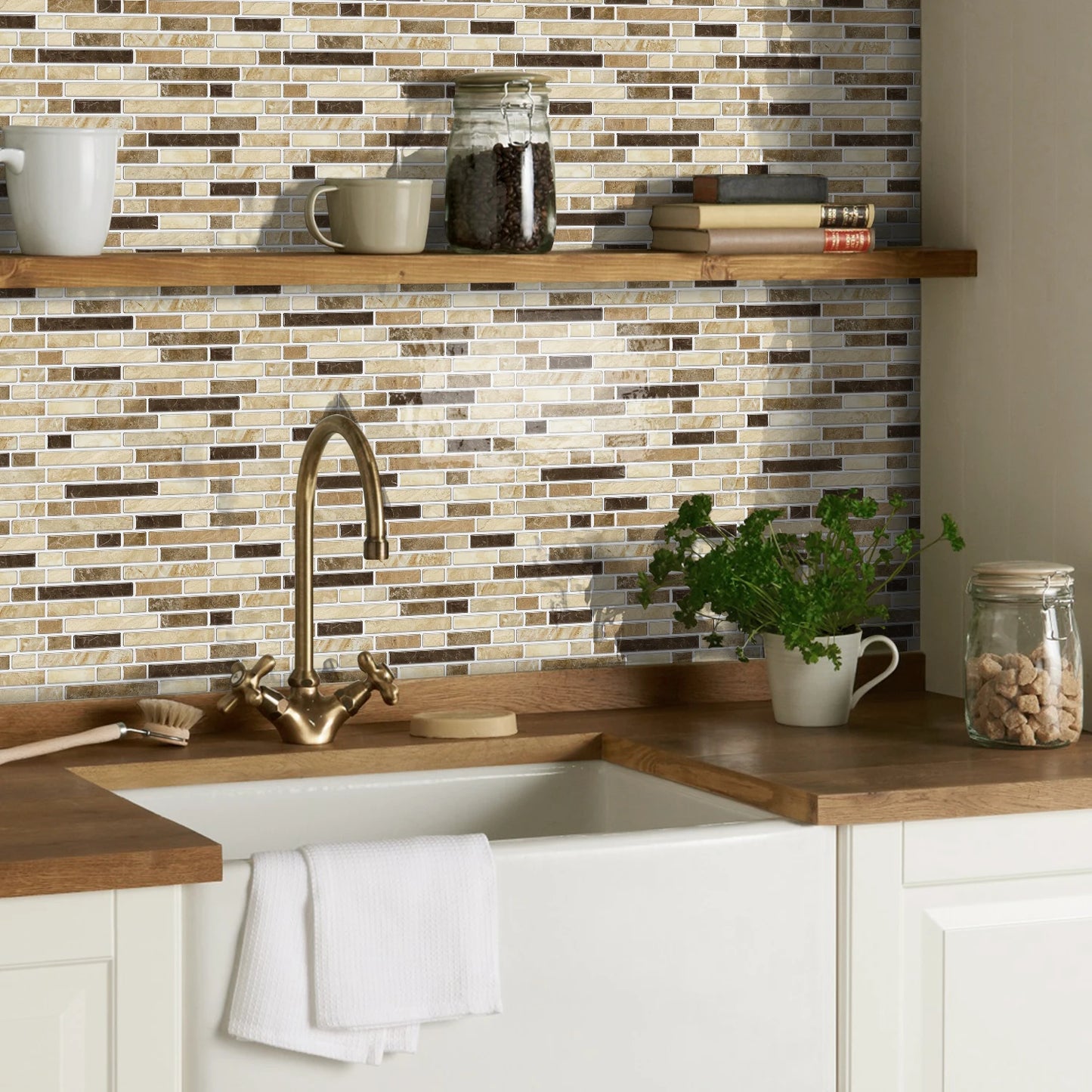 1/12PCS Classic Black and White Mosaic Splicing Wall Stickers Living Room Kitchen Waterproof Self Adhesive PVC Tile Stickers
