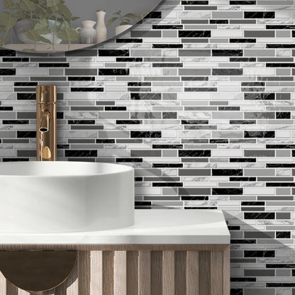 1/12PCS Classic Black and White Mosaic Splicing Wall Stickers Living Room Kitchen Waterproof Self Adhesive PVC Tile Stickers