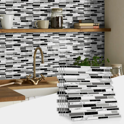 1/12PCS Classic Black and White Mosaic Splicing Wall Stickers Living Room Kitchen Waterproof Self Adhesive PVC Tile Stickers