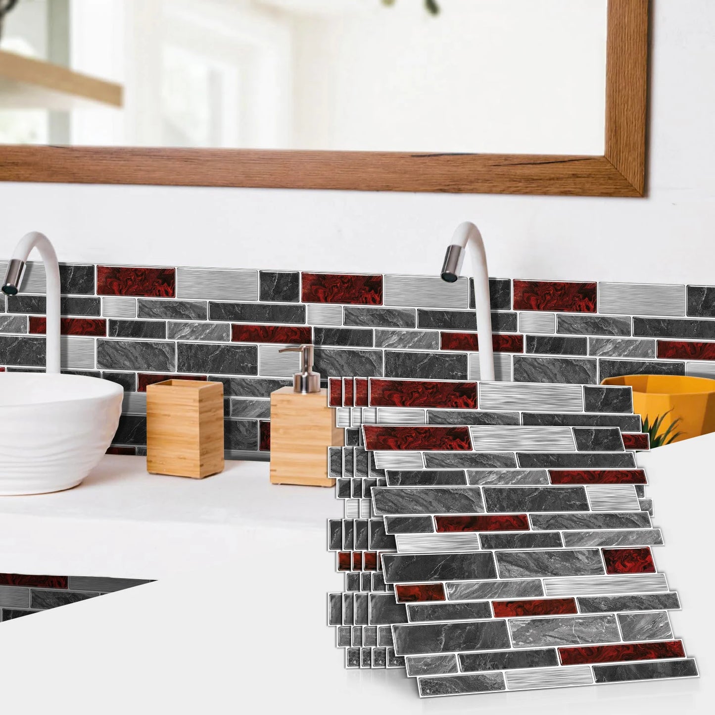 1/12PCS Classic Black and White Mosaic Splicing Wall Stickers Living Room Kitchen Waterproof Self Adhesive PVC Tile Stickers