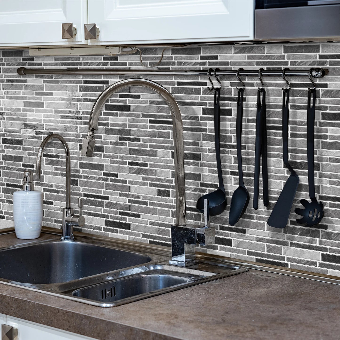 1/12PCS Classic Black and White Mosaic Splicing Wall Stickers Living Room Kitchen Waterproof Self Adhesive PVC Tile Stickers