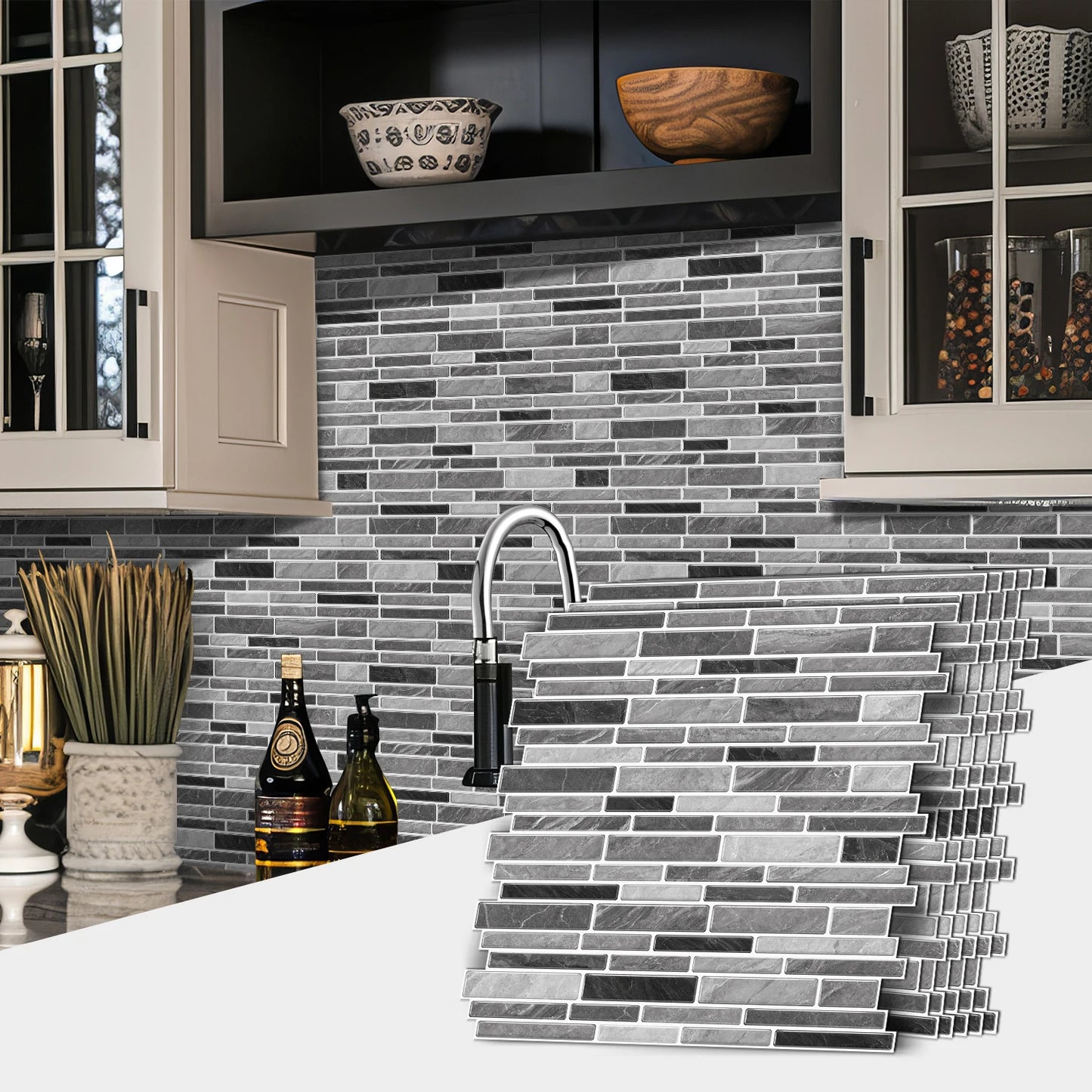 1/12PCS Classic Black and White Mosaic Splicing Wall Stickers Living Room Kitchen Waterproof Self Adhesive PVC Tile Stickers