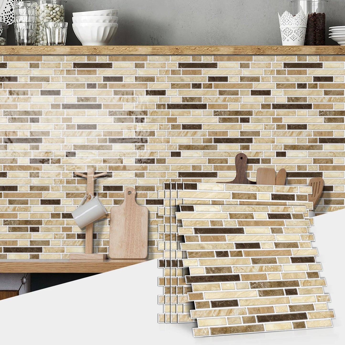 1/12PCS Classic Black and White Mosaic Splicing Wall Stickers Living Room Kitchen Waterproof Self Adhesive PVC Tile Stickers