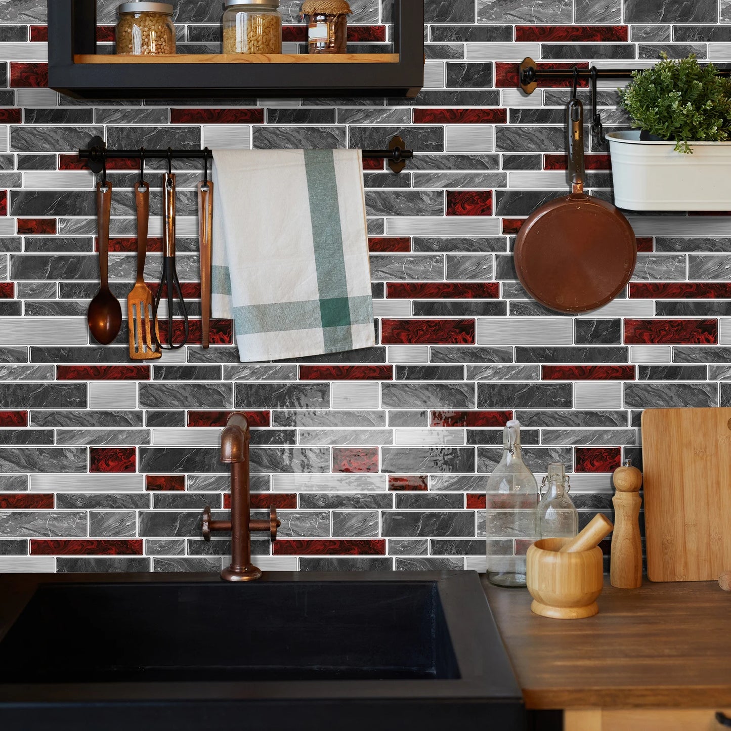 1/12PCS Classic Black and White Mosaic Splicing Wall Stickers Living Room Kitchen Waterproof Self Adhesive PVC Tile Stickers