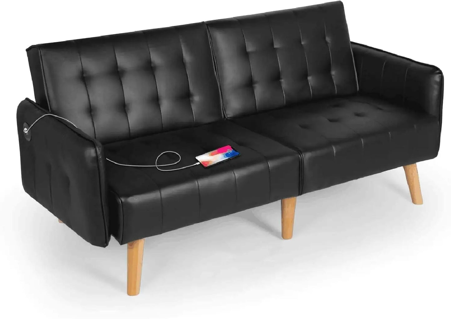 Convertible Futon Sofa Bed – Tufted Loveseat with USB & Adjustable Backrest - Serene Nest