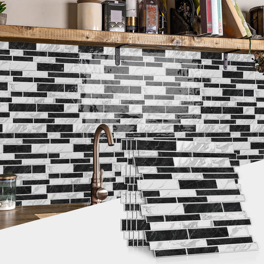 1/12PCS Classic Black and White Mosaic Splicing Wall Stickers Living Room Kitchen Waterproof Self Adhesive PVC Tile Stickers