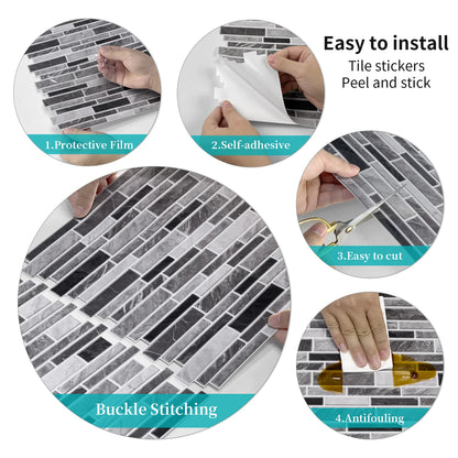 1/12PCS Classic Black and White Mosaic Splicing Wall Stickers Living Room Kitchen Waterproof Self Adhesive PVC Tile Stickers