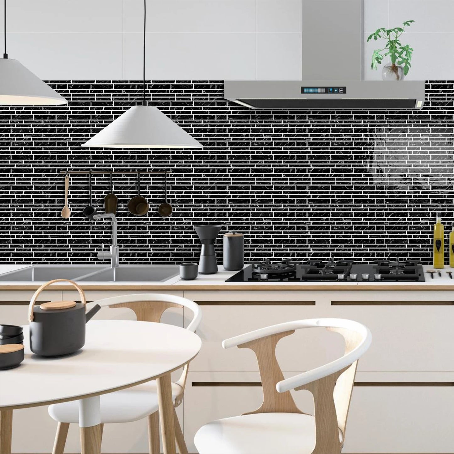 1/12PCS Classic Black and White Mosaic Splicing Wall Stickers Living Room Kitchen Waterproof Self Adhesive PVC Tile Stickers